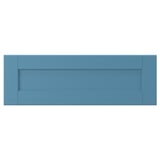 A blue LERHYTTAN drawer front with a wooden frame and veneer panel.