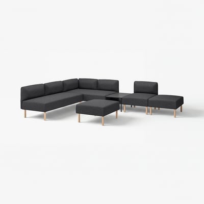 Modern black LILLEHEM modular sofa with wooden legs, featuring clean lines and a minimalist design, perfect for contemporary living spaces.