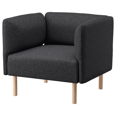 Lilleham chair, dark grey, fabric, angular design, four wooden legs.