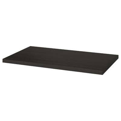Black rectangular LINNMON table top, flat, made of fibreboard.