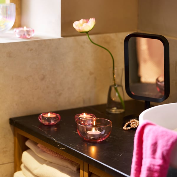 LOTSFÅGEL Scented tealight, Red berries light pink, 3.5 hr