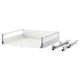 A white MAXIMERA drawer with steel runners and sides, designed to slide out fully with a soft-close mechanism.
