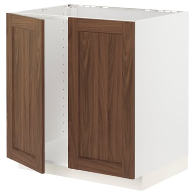METOD kitchen unit: white w/ walnut doors, rectangular, classic design.