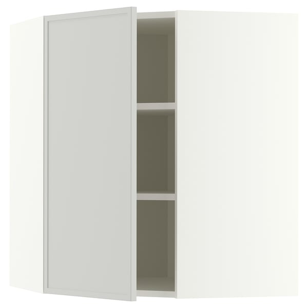 METOD Corner wall cabinet with shelves, white/Aspudden light grey, 68x80 cm