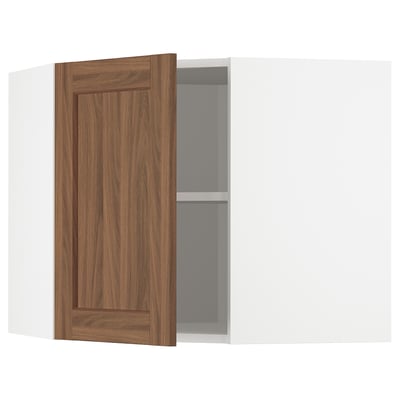 White METOD cabinet with walnut door, adjustable shelf.