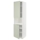 METOD kitchen unit in green with white frame, tall, two open shelves.