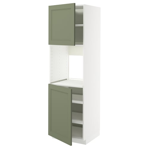 METOD kitchen unit in green with white frame, two shelves, adjustable.