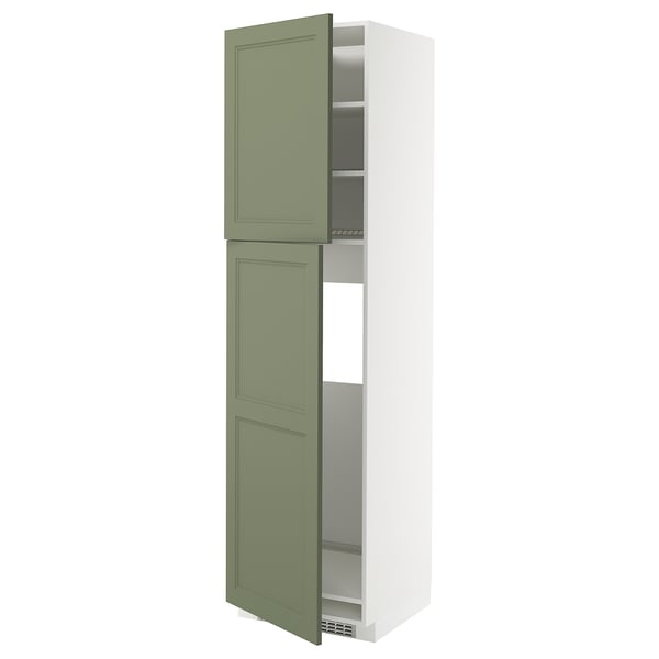 Vertisekad kitchen cabinet: green, wood-like doors, white frame, three shelves, adjustable, modern design.