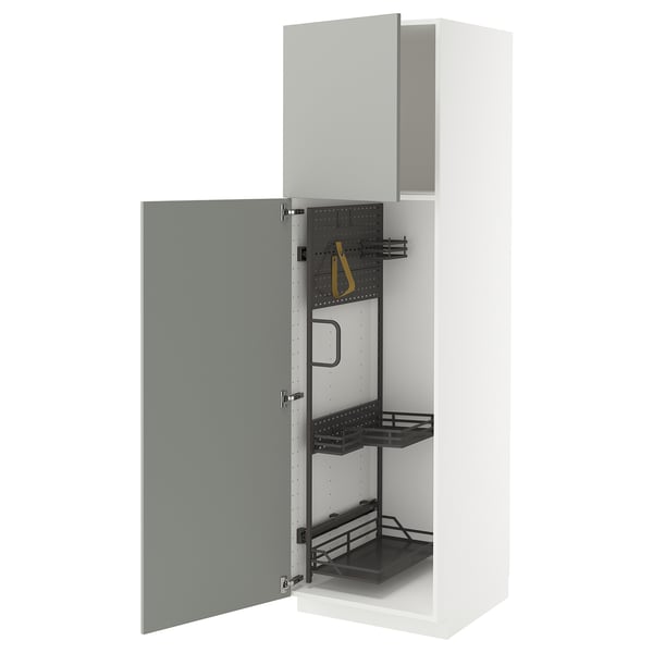 A white METOD kitchen cabinet set with grey doors, modern design, and internal organisers.