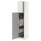 A white METOD high cabinet with a grey ringhult door, showcasing its organised interior storage and modern design.