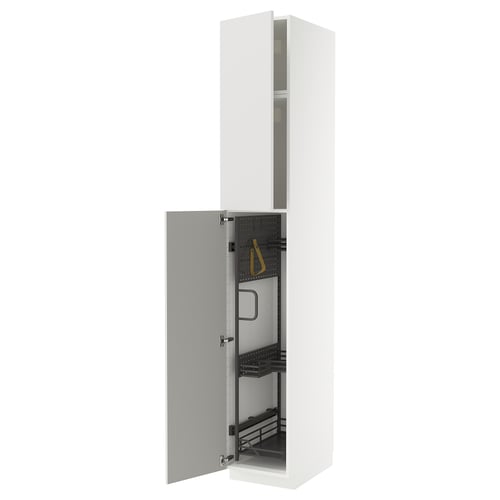 METOD kitchen cabinet, white, glossy grey door, modern design, sturdy, high cabinet.