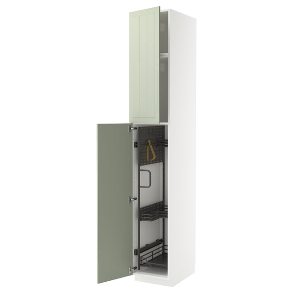 METOD tall kitchen cabinet with green stensund doors, white, modern, organised, 18 mm thick.