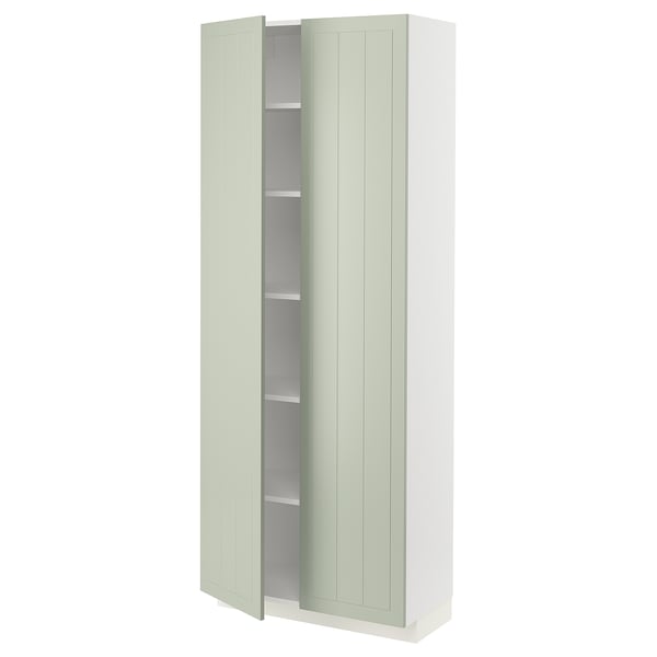 METOD kitchen cabinet in green with adjustable shelves and snap-on hinges.