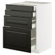 Black METOD kitchen unit with three drawers and one cabinet, sleek design with bevelled edges.