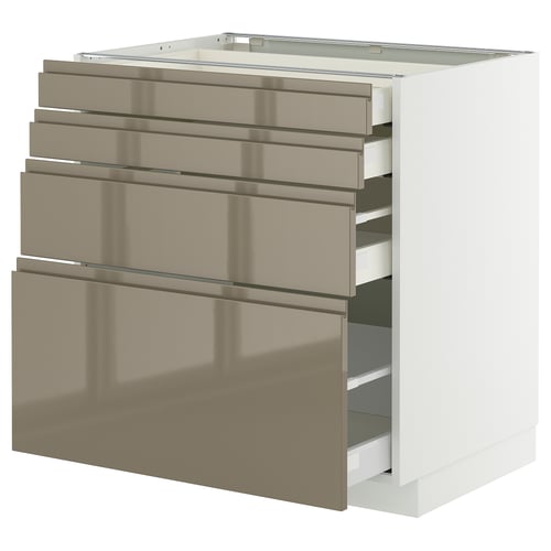 Dark grey-brown glossy kitchen cabinet with drawers.