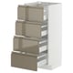 A white METOD kitchen unit with four slide-out dark grey-brown drawers featuring high-gloss finishes and integrated handles.