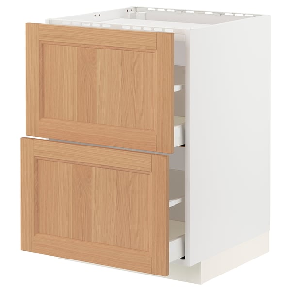 METOD kitchen unit, white & oak, 2 drawers, sturdy & modern design.