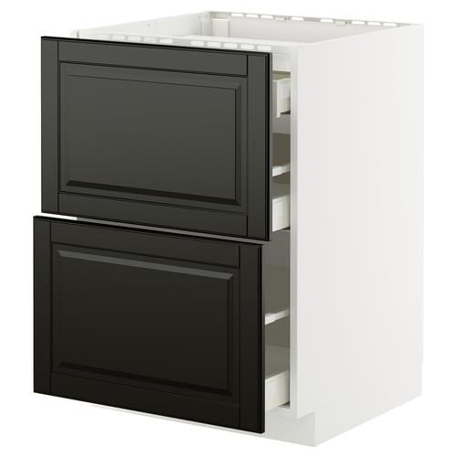 Black and white kitchen cabinet with two drawers, sleek design, part of the METOD system.