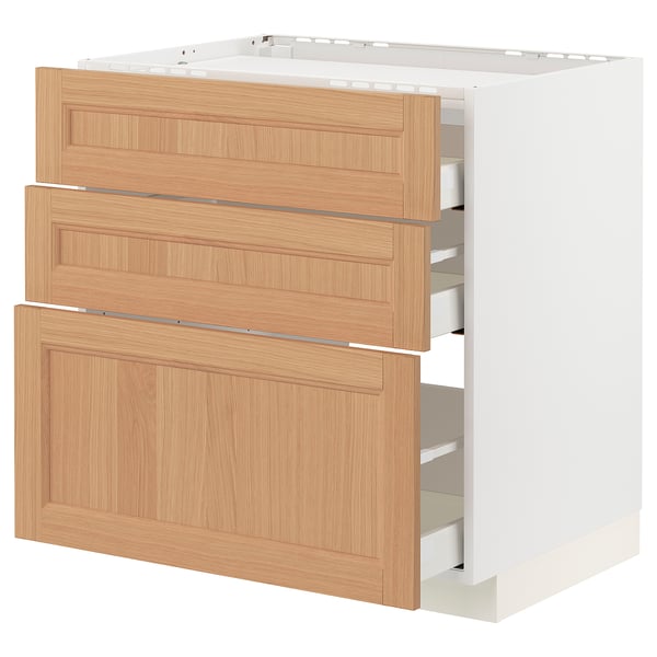 METOD kitchen cabinet with wood drawers, light finish, organised design.