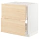 A white METOD kitchen cabinet with light ash-colored wooden drawers. It has a modern, clean design with smooth drawer fronts and a sturdy structure.