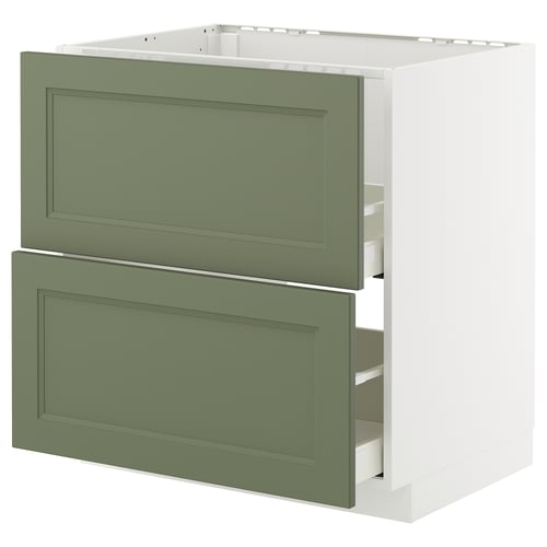 A METOD kitchen cabinet with grey-green axstad drawers. It has a modern, rectangular design with two large drawers and a white frame.