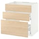 White METOD kitchen cabinet with light ash drawers, 3 drawers, modern edge design.