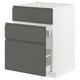 Modern kitchen unit, white with grey drawers, sleek design, integrated handles.