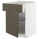 METOD kitchen unit with gray-brown door, white cabinet, wire baskets.