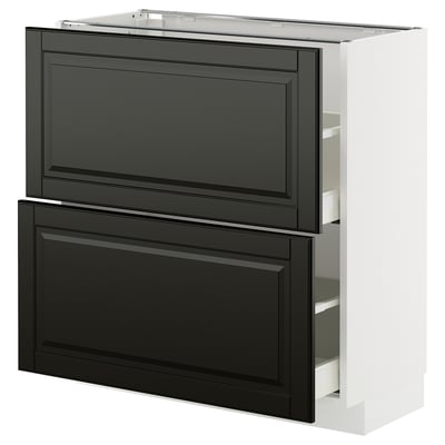 Black and white modern kitchen cabinet with two drawers.