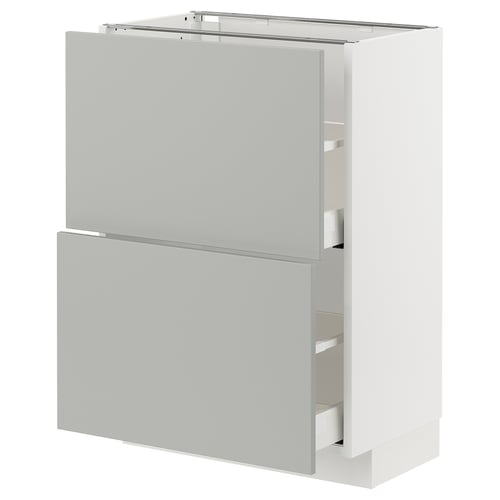 White and grey METOD kitchen cabinet, modern design with light grey drawer fronts.