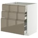 Modern kitchen cabinet, METOD series, featuring high-gloss dark grey-brown finish, three pull-out drawers, sleek handles, sturdy build.