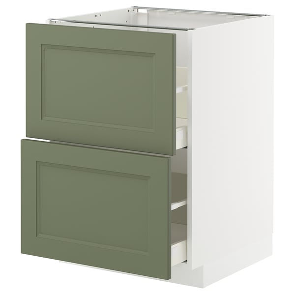 METOD kitchen cabinet in sage green with two drawers and shelves, modern design.