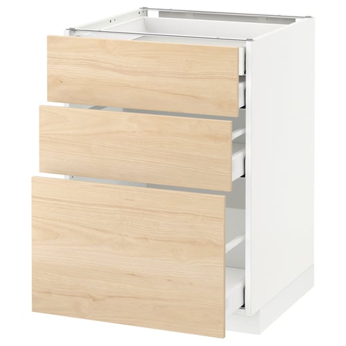 METOD kitchen unit: white & light wood drawers, three drawers, modern design.