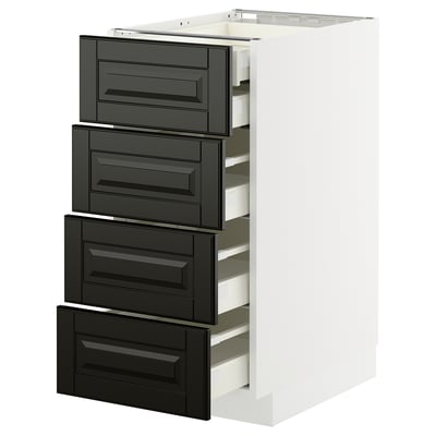 White METOD kitchen unit with 4 black bevelled drawers.