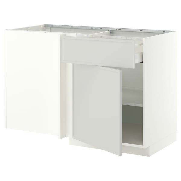 METOD / MAXIMERA Corner base cab w drawer and shelf, white/Aspudden light grey, 128x68 cm