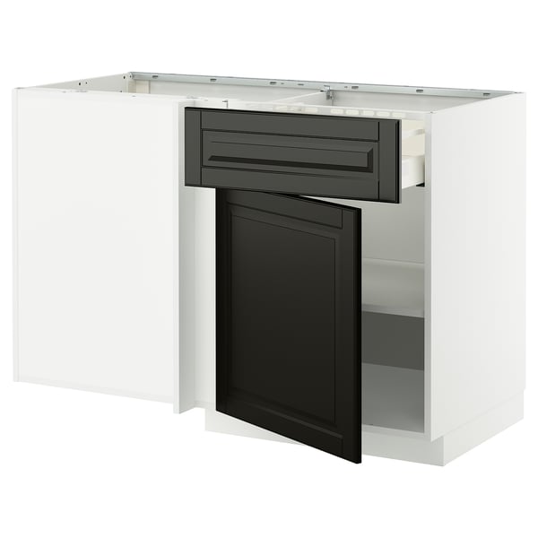 METOD kitchen unit: white & black, modern design, open shelf, medium cabinet with drawer.