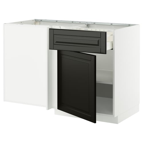 METOD kitchen unit: white & black, modern design, open shelf, medium cabinet with drawer.
