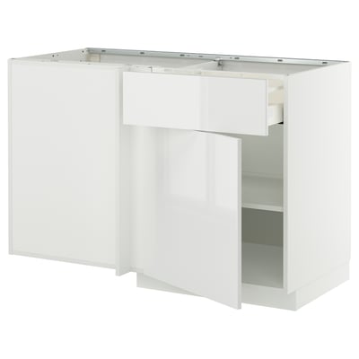 White METOD kitchen cabinet, glossy finish, modern design, rectangular shape.