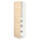 METOD kitchen cabinet in light wood, tall, white, with shelves. Modern design with ash pattern.