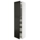 Black and white tall kitchen cabinet with bevelled edges, four shelves visible.