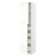 A white ikea METOD kitchen cabinet with a sleek, modern design featuring multiple shelves inside.