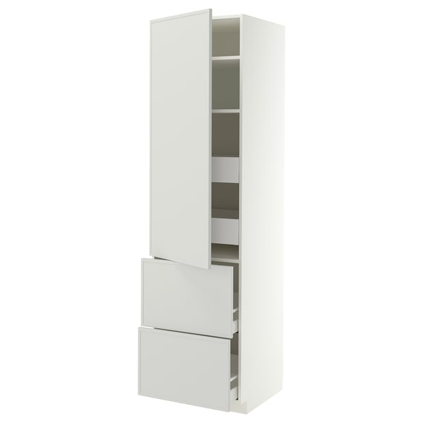 METOD / MAXIMERA Hi cab w shlvs/4 drawers/dr/2 frnts, white/Aspudden light grey, 60x60x220 cm