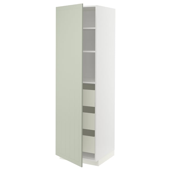 A METOD kitchen cabinet in green with adjustable shelves and soft-close drawers.