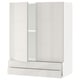 White modern kitchen cabinet with glass doors and drawers.