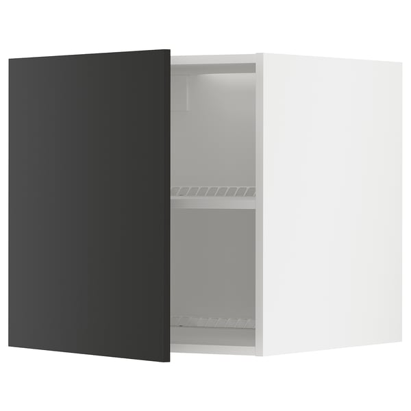Ikea METOD kitchen cabinet in black with white interior, adjustable shelves, square shape.