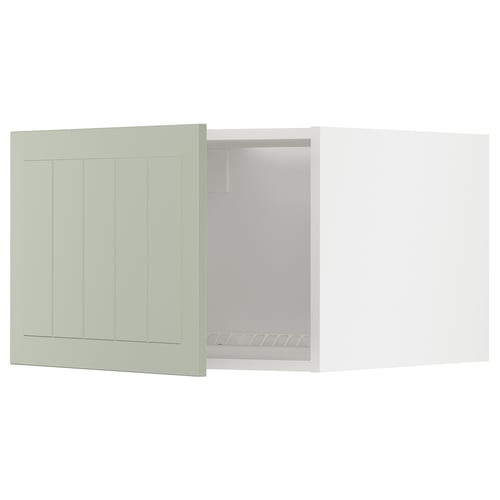 Modern kitchen cabinet in green with craftsman design, featuring a pull-out compartment.