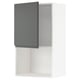 Modern grey kitchen cabinet, open, clean lines, with snap-on hinges.