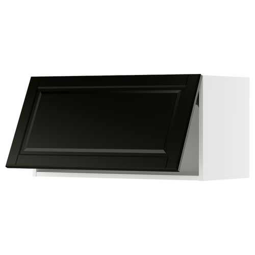 METOD kitchen unit with black bevelled door.
