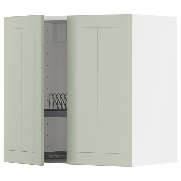 METOD kitchen unit, light green, rectangular, with adjustable shelf and wire rack.