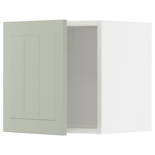 Displays a METOD kitchen cabinet with a stensund green door, featuring a rectangular design with a 3d panel look and modern clean lines.